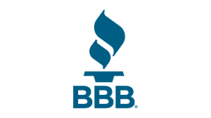 A blue bbb logo on top of a green background.